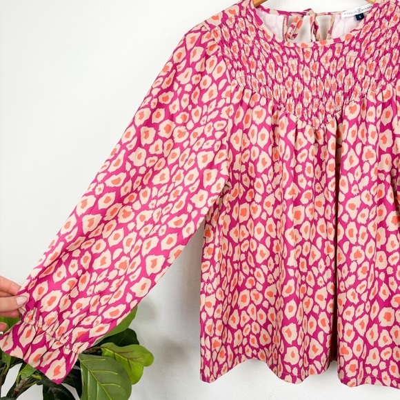 Michelle McDowell Pink Leopard Print Smocked Blouse Sz S - Picture 8 of 10